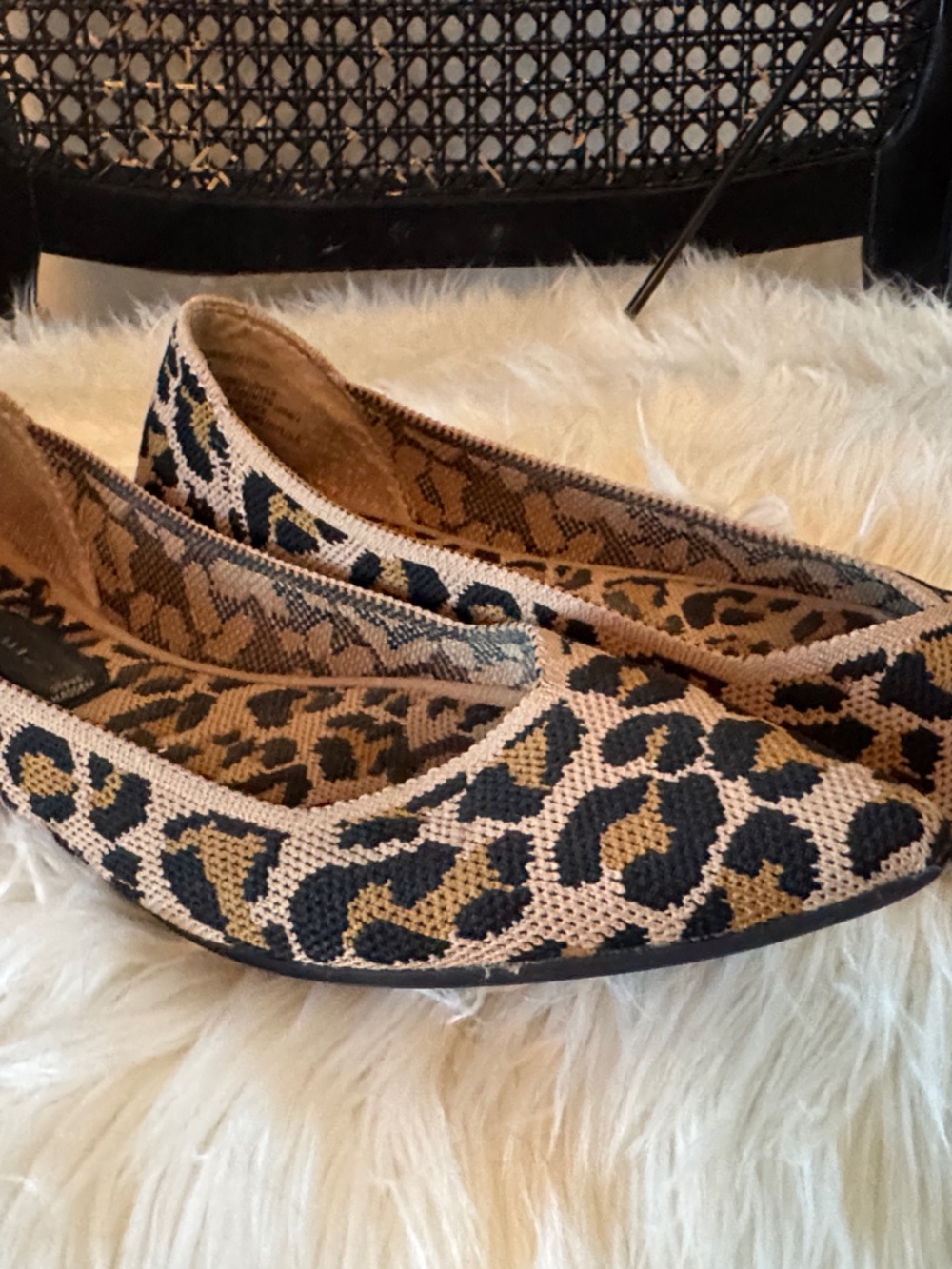 Leopard-Print Pointed Toe Flats in Tan and Black